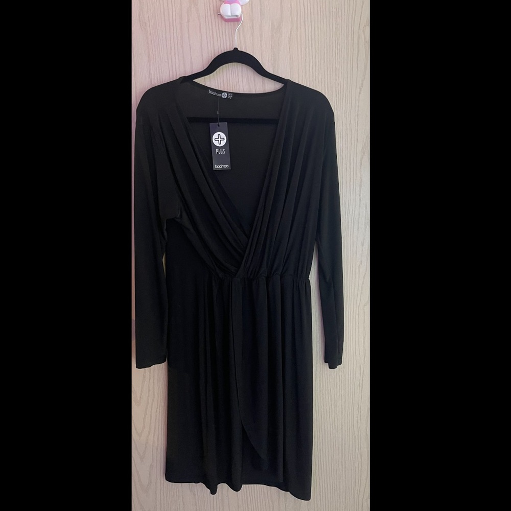 Black boohoo wrap dress
